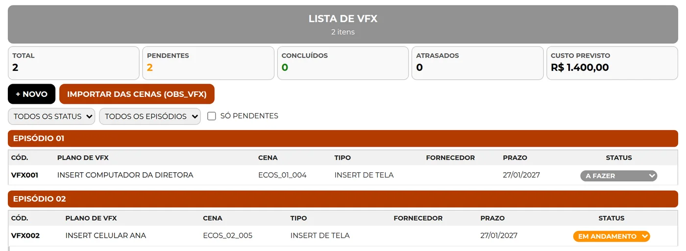 Lista de VFX